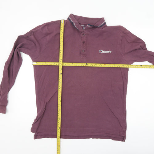 Lambretta Men Purple Long Sleeve Polo Shirt Size L Retro Style