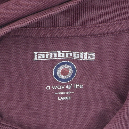 Lambretta Men Purple Long Sleeve Polo Shirt Size L Retro Style