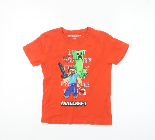Minecraft Boys Red Cotton Graphic T-Shirt 7-8 Years Steve & Creeper Design