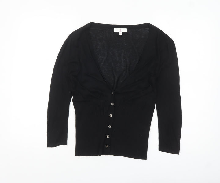 Jasper Conran Women Black Size 10 Viscose Silk Blend Button Cardigan