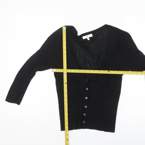 Jasper Conran Women Black Size 10 Viscose Silk Blend Button Cardigan