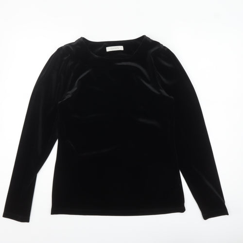 Oasis Women's Black Velvet Long Sleeve Crew Neck Blouse Size S