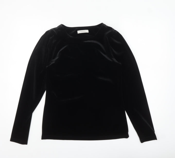 Oasis Women's Black Velvet Long Sleeve Crew Neck Blouse Size S