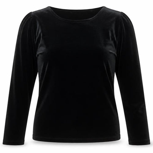 Oasis Women's Black Velvet Long Sleeve Crew Neck Blouse Size S