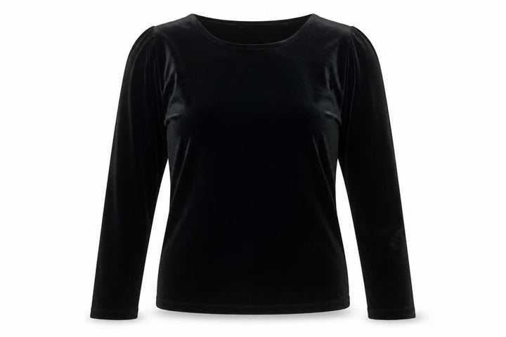 Oasis Women's Black Velvet Long Sleeve Crew Neck Blouse Size S