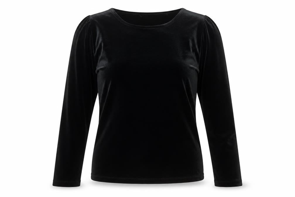 Oasis Women's Black Velvet Long Sleeve Crew Neck Blouse Size S