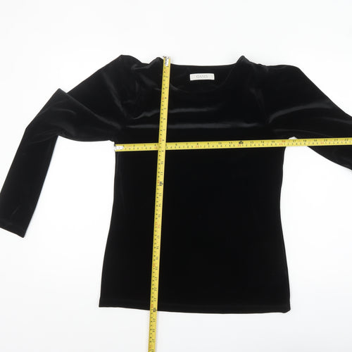 Oasis Women's Black Velvet Long Sleeve Crew Neck Blouse Size S
