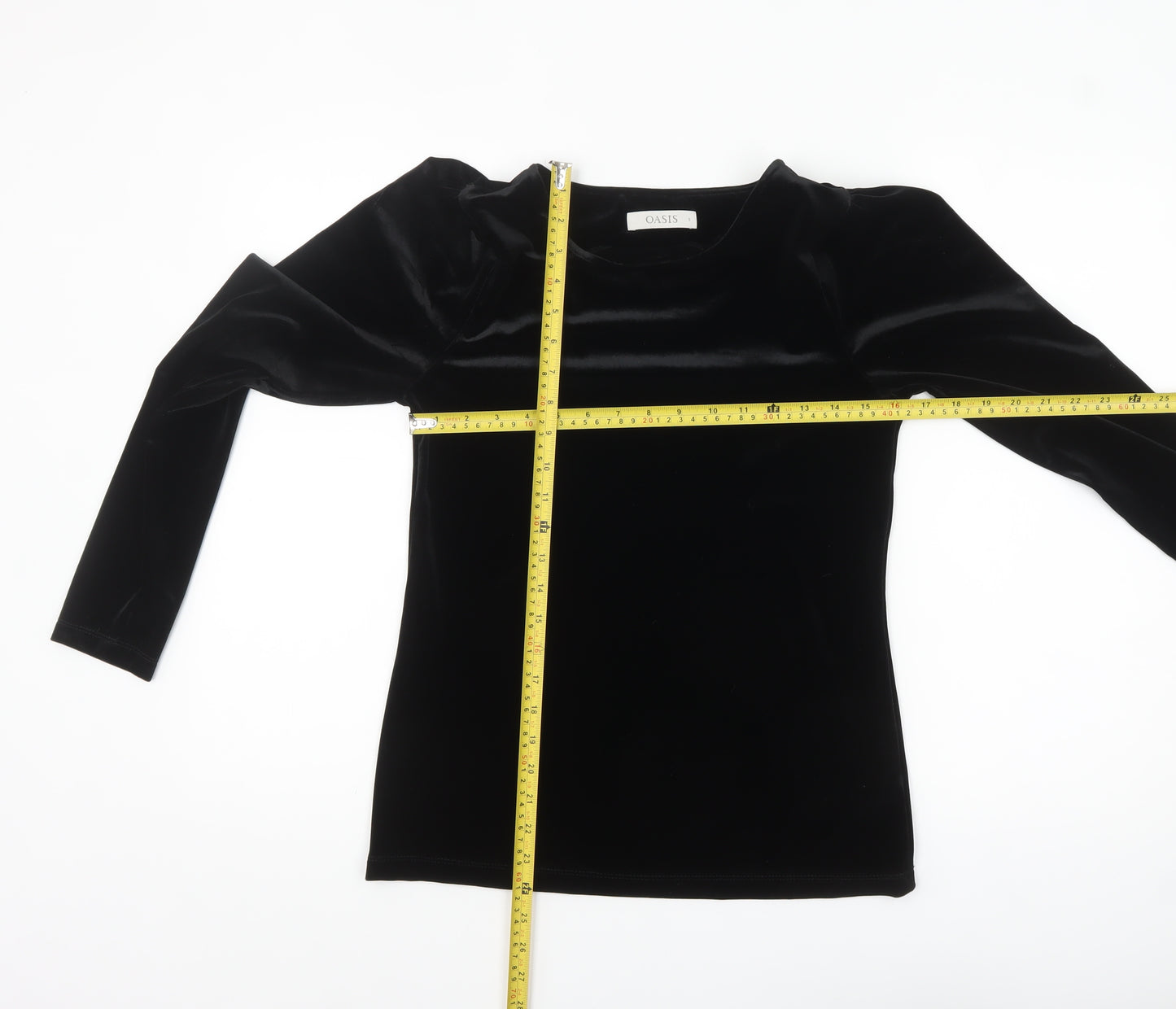 Oasis Women's Black Velvet Long Sleeve Crew Neck Blouse Size S