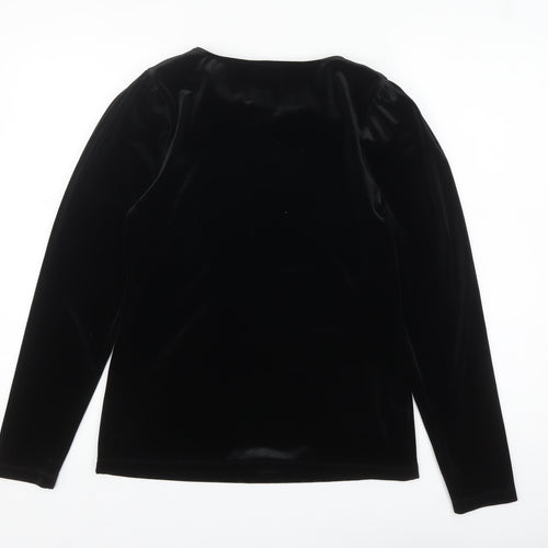Oasis Women's Black Velvet Long Sleeve Crew Neck Blouse Size S