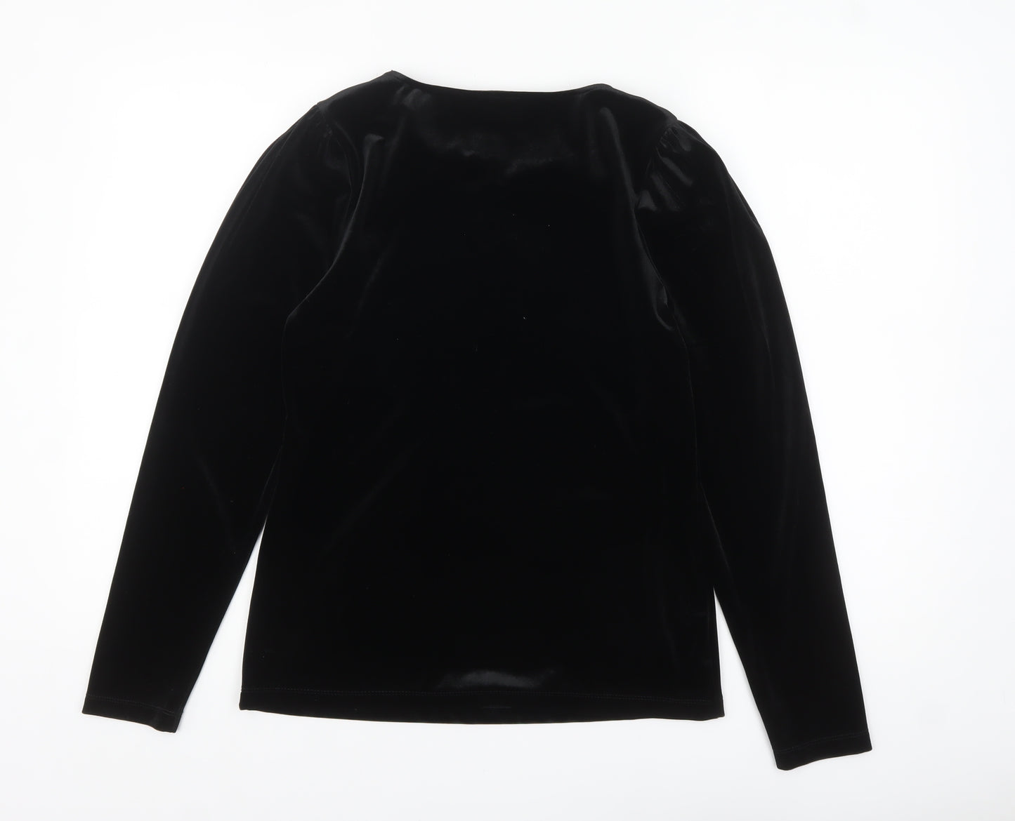 Oasis Women's Black Velvet Long Sleeve Crew Neck Blouse Size S