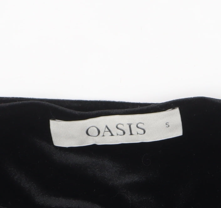 Oasis Women's Black Velvet Long Sleeve Crew Neck Blouse Size S