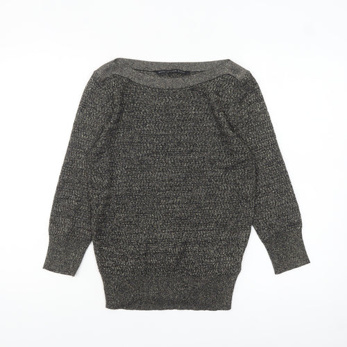 Betty Jackson Black Women's Size 10 Black Metallic Knit Boat Neck Jumper
