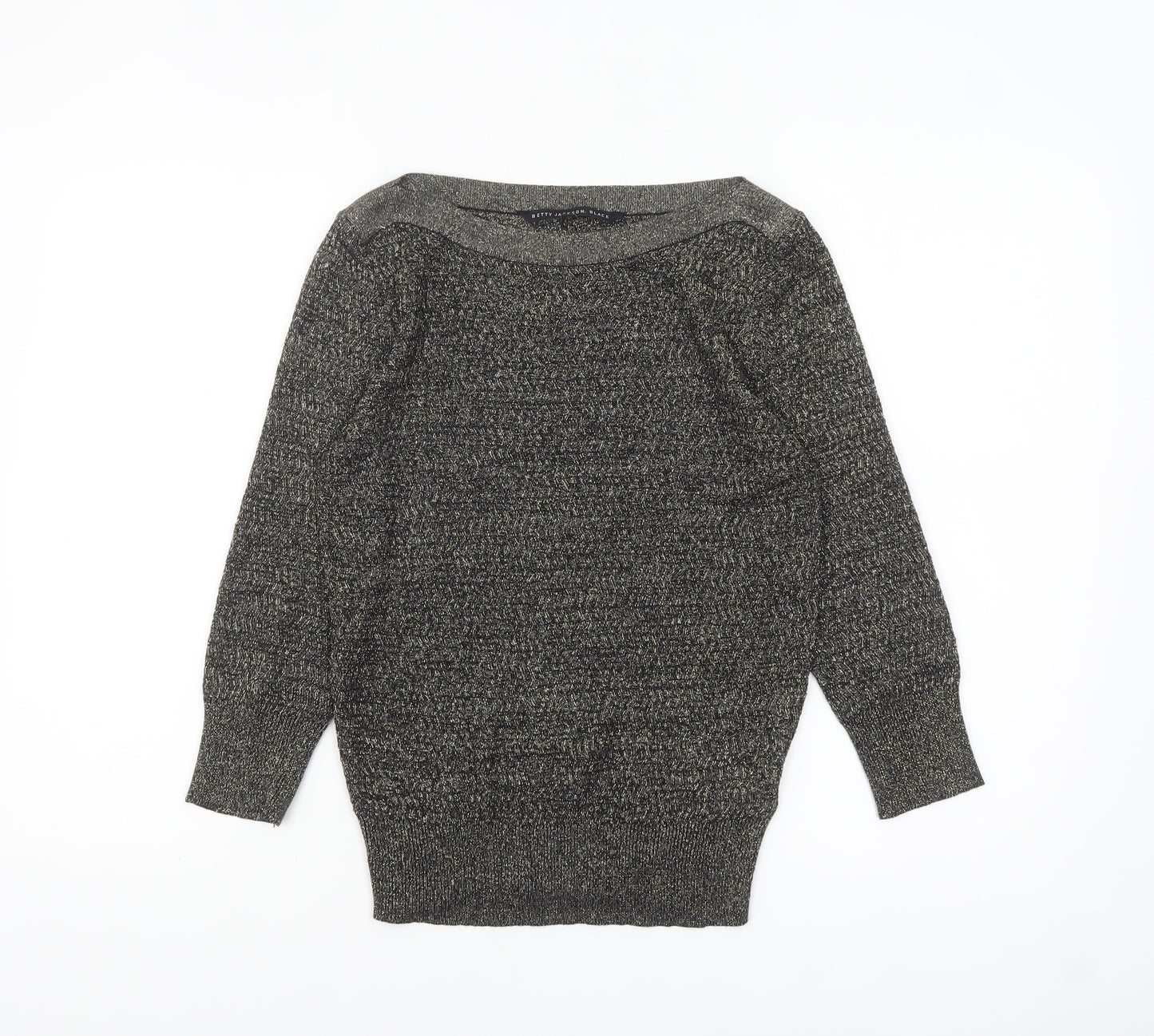 Betty Jackson Black Women's Size 10 Black Metallic Knit Boat Neck Jumper