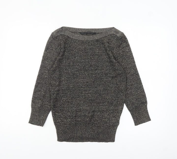Betty Jackson Black Women's Size 10 Black Metallic Knit Boat Neck Jumper