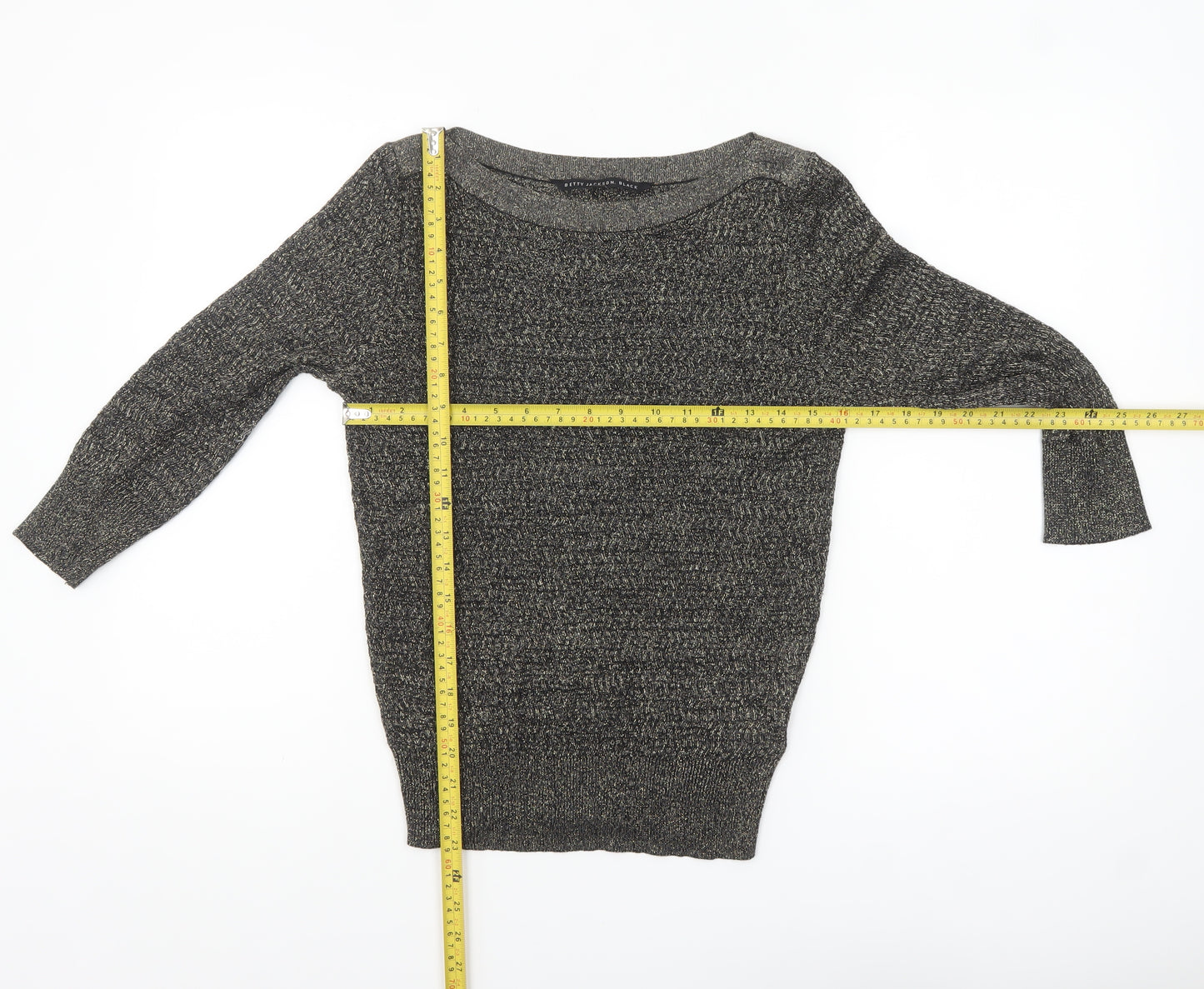 Betty Jackson Black Women's Size 10 Black Metallic Knit Boat Neck Jumper