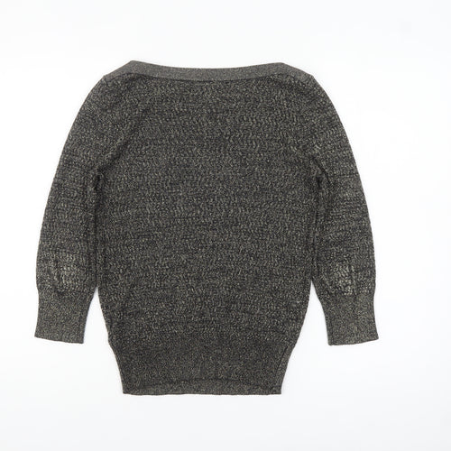 Betty Jackson Black Women's Size 10 Black Metallic Knit Boat Neck Jumper
