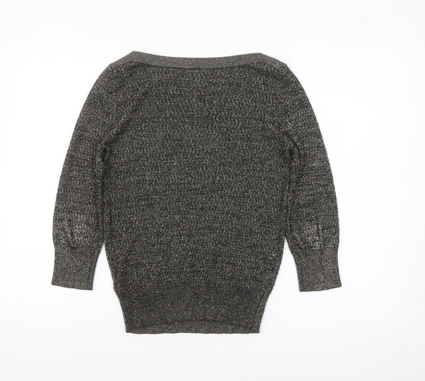 Betty Jackson Black Women's Size 10 Black Metallic Knit Boat Neck Jumper