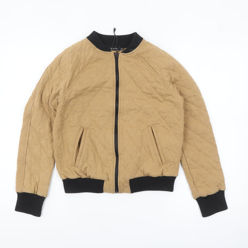Bershka Women’s Beige Quilted Bomber Jacket Size S Casual Lightweight