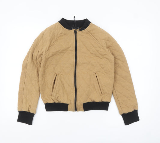 Bershka Women’s Beige Quilted Bomber Jacket Size S Casual Lightweight