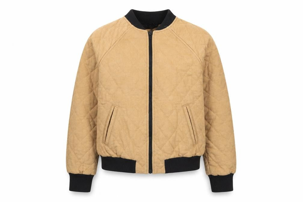 Bershka Women’s Beige Quilted Bomber Jacket Size S Casual Lightweight