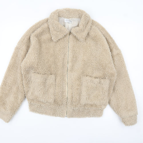 In The Style Women’s Beige Faux Fur Cropped Bomber Jacket Size 8