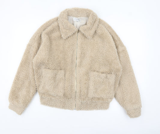 In The Style Women’s Beige Faux Fur Cropped Bomber Jacket Size 8