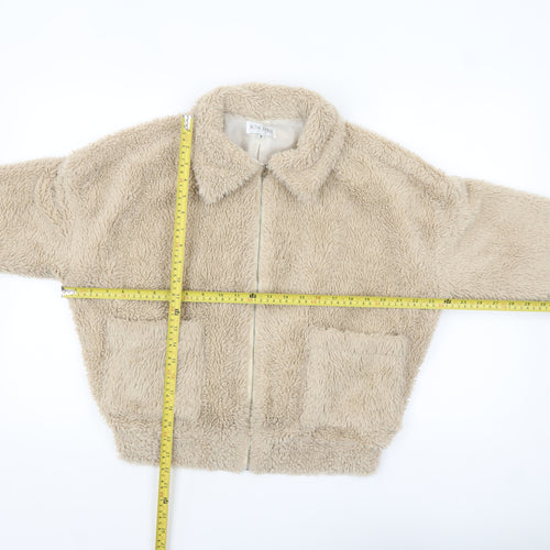 In The Style Women’s Beige Faux Fur Cropped Bomber Jacket Size 8