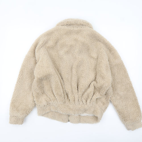 In The Style Women’s Beige Faux Fur Cropped Bomber Jacket Size 8