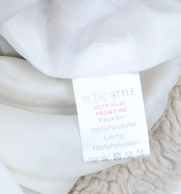 In The Style Women’s Beige Faux Fur Cropped Bomber Jacket Size 8