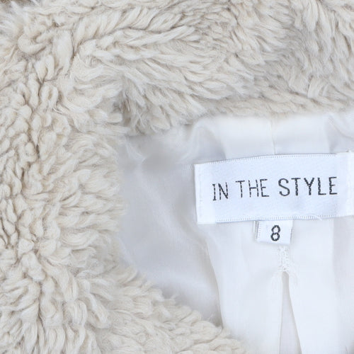 In The Style Women’s Beige Faux Fur Cropped Bomber Jacket Size 8