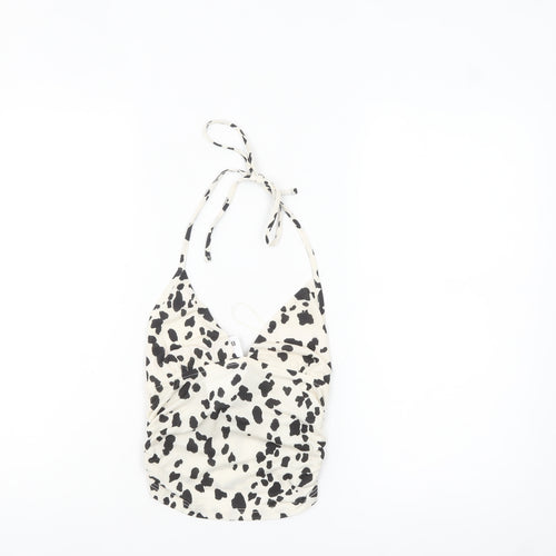 Bershka Women's White Animal Print Halter Camisole Top Size S