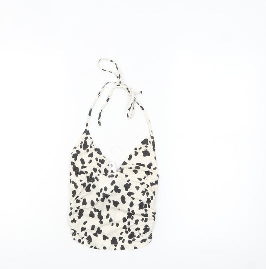 Bershka Women's White Animal Print Halter Camisole Top Size S
