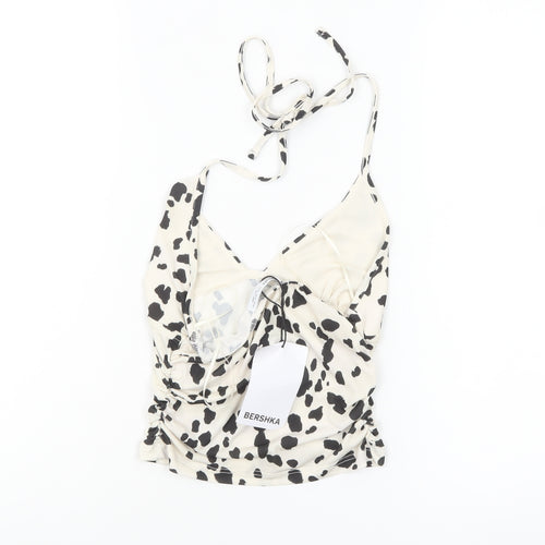 Bershka Women's White Animal Print Halter Camisole Top Size S