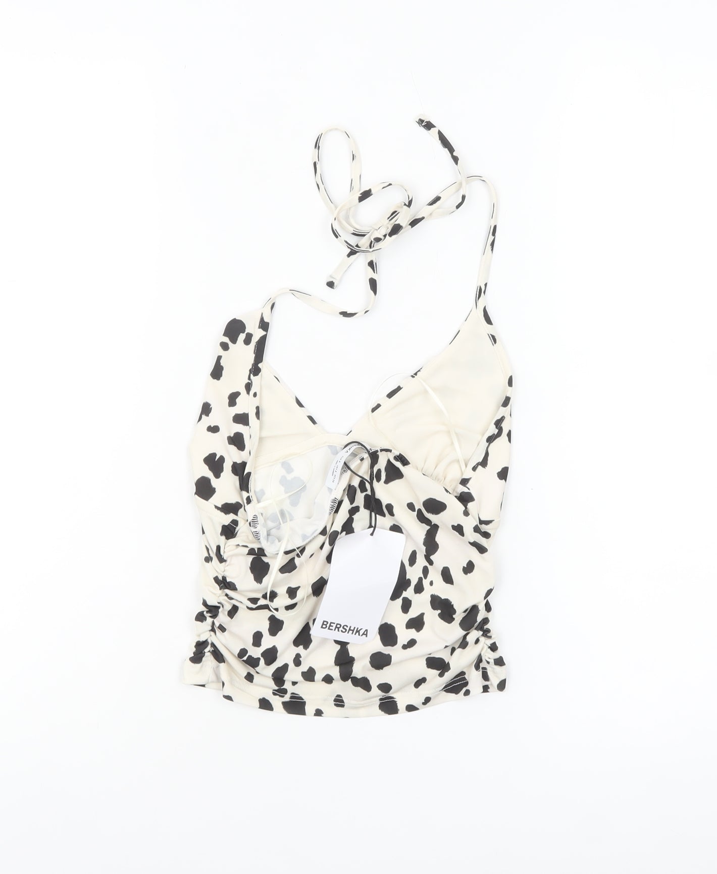 Bershka Women's White Animal Print Halter Camisole Top Size S