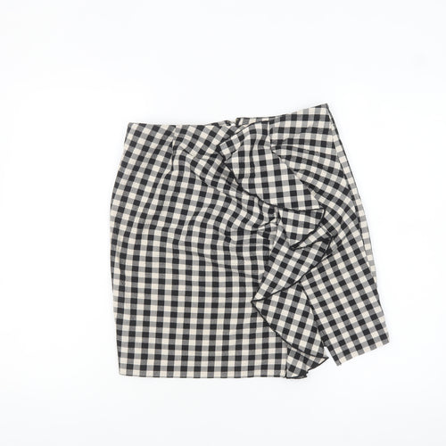 H&M Womens Black Check Ruffle Pencil Skirt Size 10