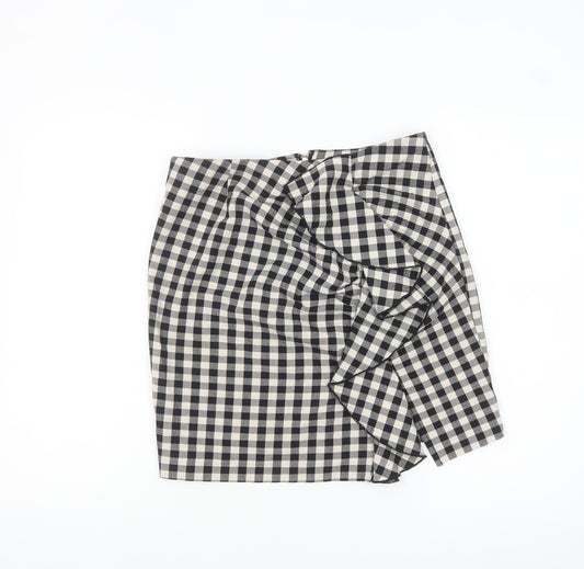 H&M Womens Black Check Ruffle Pencil Skirt Size 10