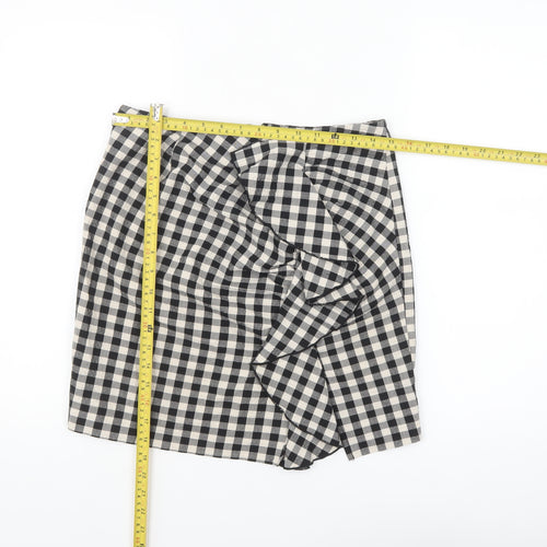 H&M Womens Black Check Ruffle Pencil Skirt Size 10