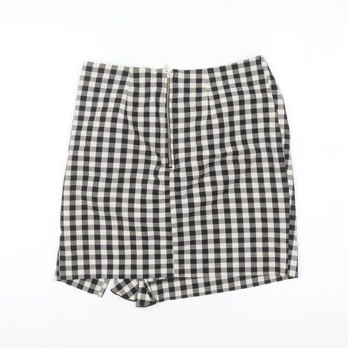 H&M Womens Black Check Ruffle Pencil Skirt Size 10