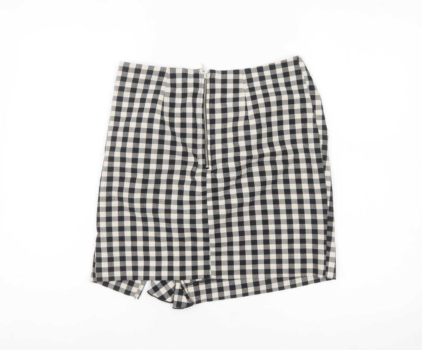 H&M Womens Black Check Ruffle Pencil Skirt Size 10