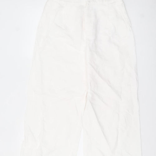 Zara Women White Linen Wide-Leg Trousers Size S