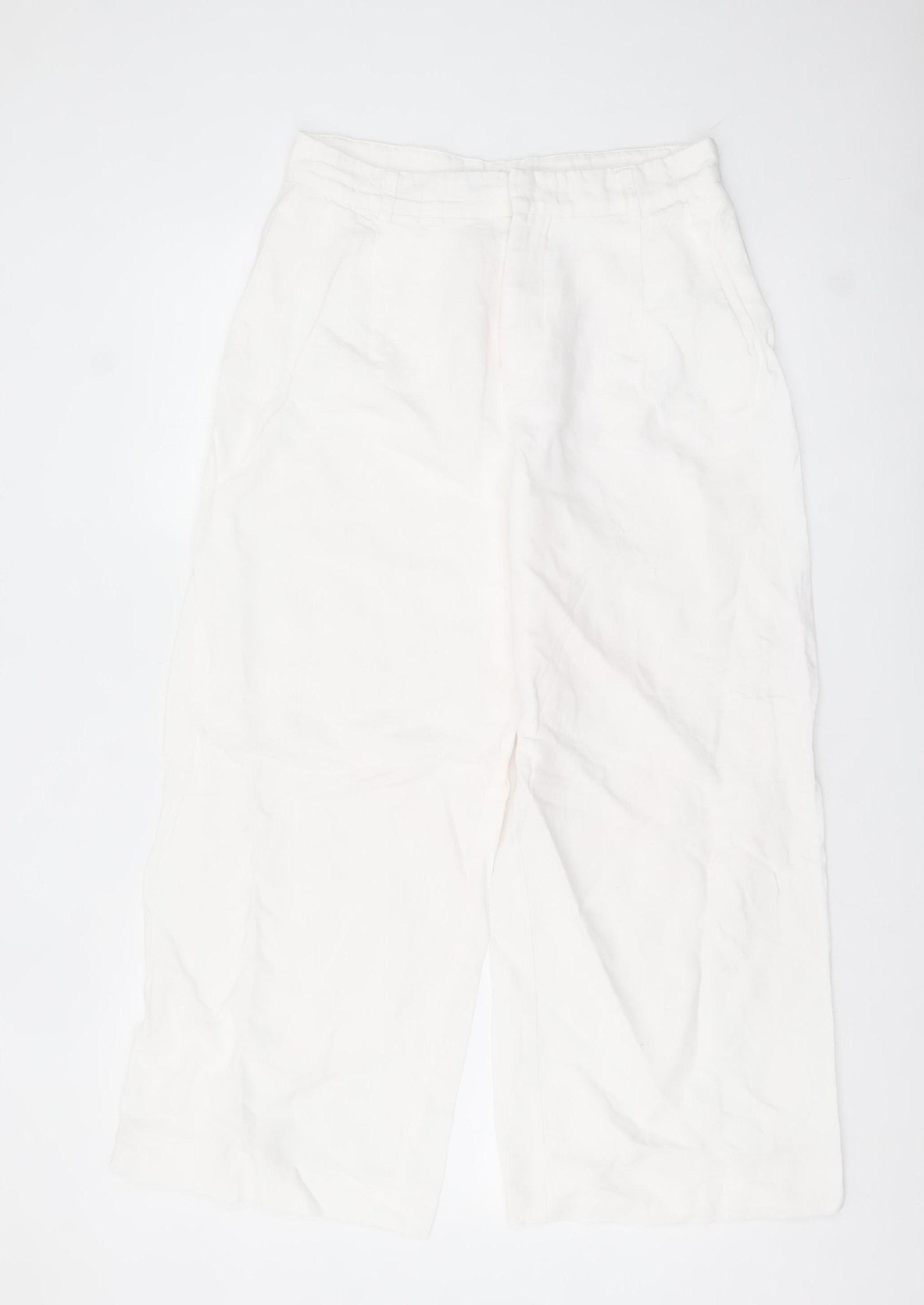 Zara Women White Linen Wide-Leg Trousers Size S