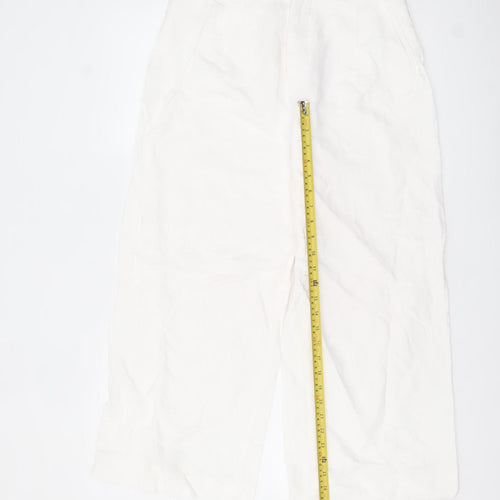 Zara Women White Linen Wide-Leg Trousers Size S