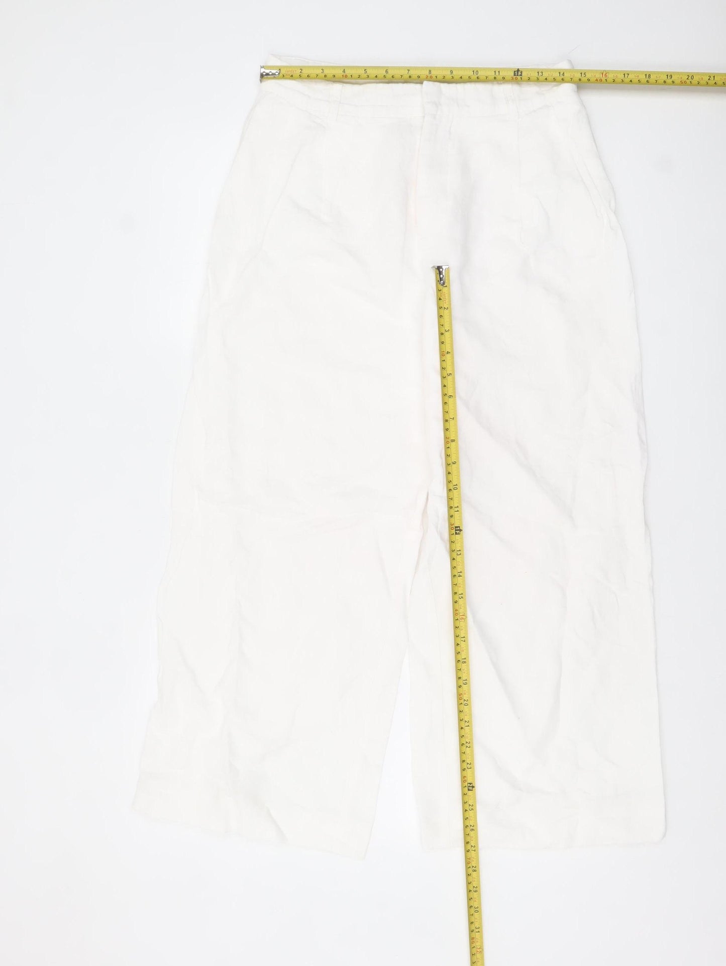 Zara Women White Linen Wide-Leg Trousers Size S