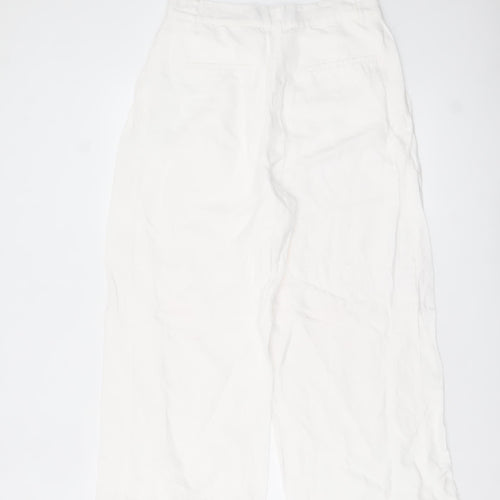 Zara Women White Linen Wide-Leg Trousers Size S