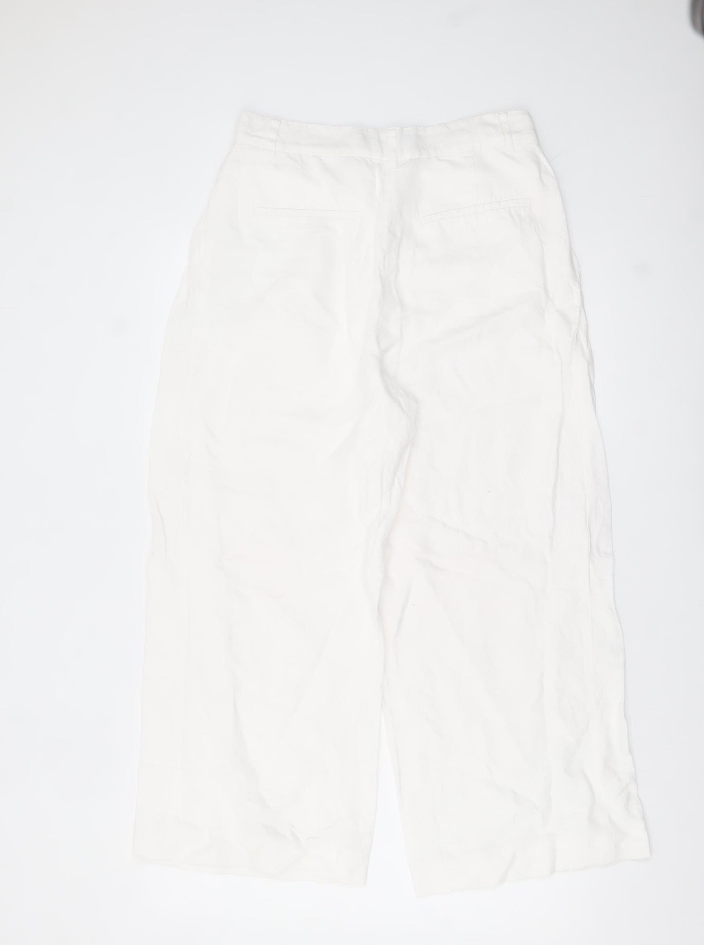 Zara Women White Linen Wide-Leg Trousers Size S
