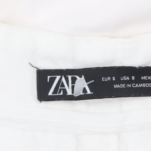 Zara Women White Linen Wide-Leg Trousers Size S