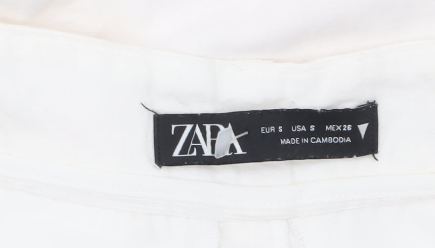 Zara Women White Linen Wide-Leg Trousers Size S