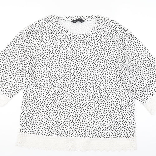 F&F Women White Black Polka Dot Lace Trim Blouse Size 14