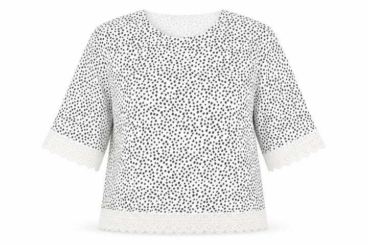 F&F Women White Black Polka Dot Lace Trim Blouse Size 14
