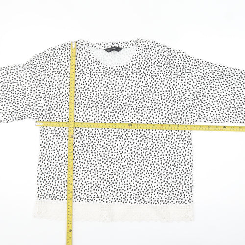 F&F Women White Black Polka Dot Lace Trim Blouse Size 14